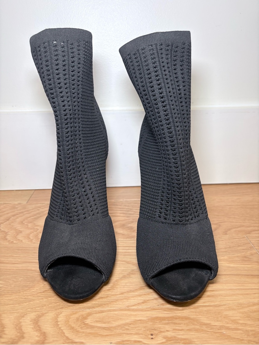 Catherine Malandrino Black Knit Peep Toe Sock Boot Heels Size 9